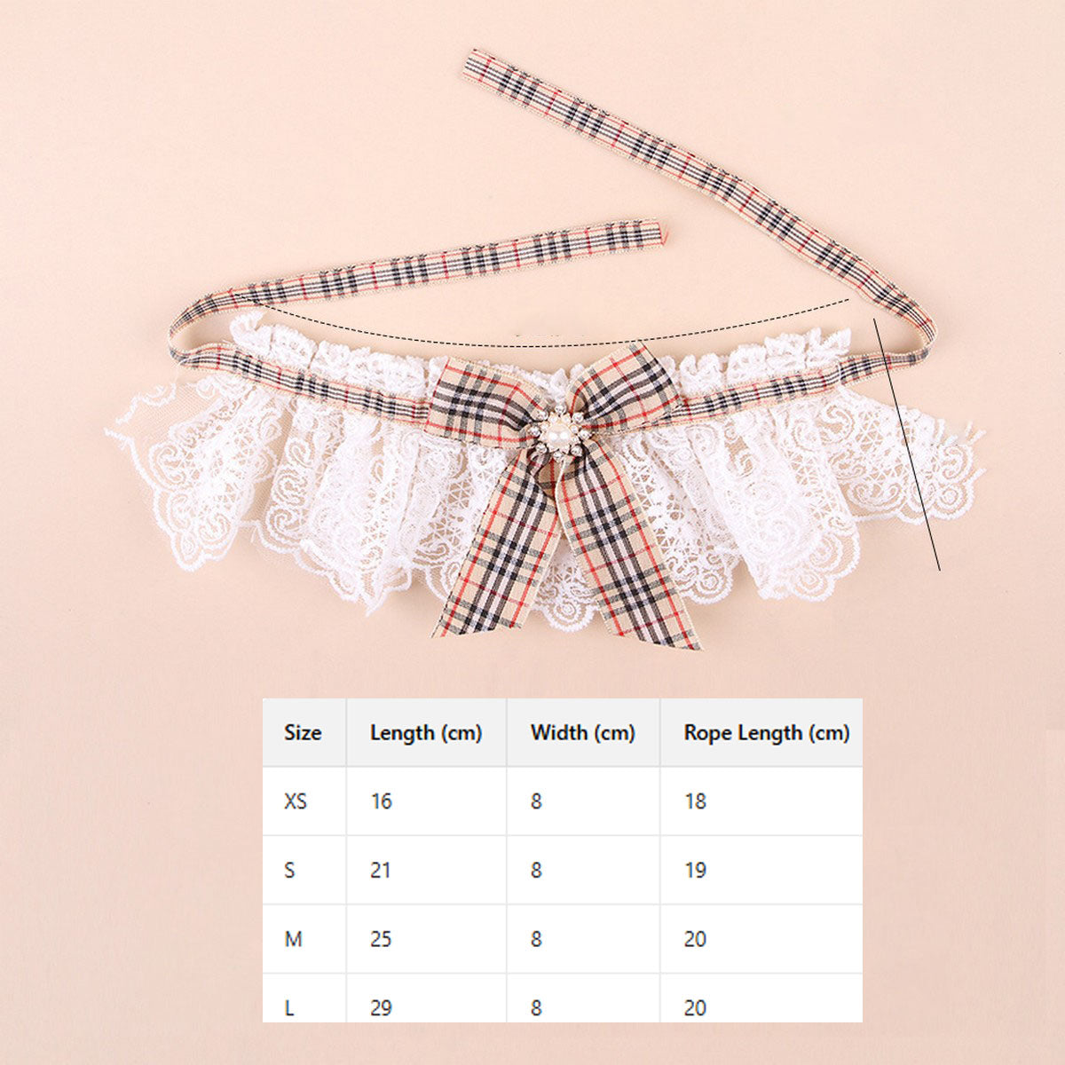 Festive Pet Scarf Collar – Plaid Lace Bow Decoration_CWMM11339