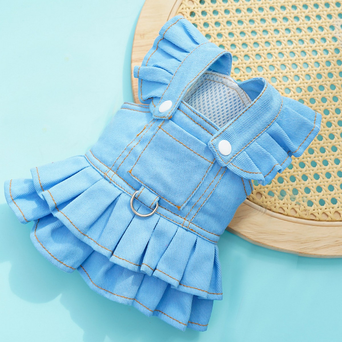 Dog Dresses Cute Denim Overalls with Leash Loop_CWMM11124
