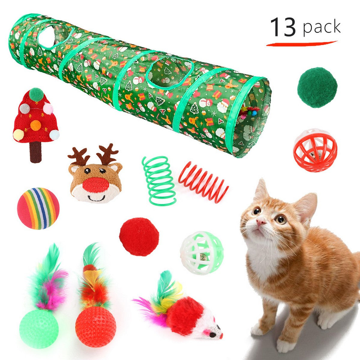 Christmas Cat Tunnel & Sisal Ball Play Set_CWMM11429