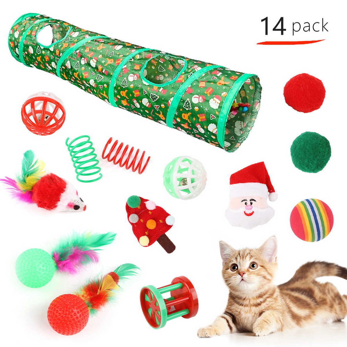 Christmas Cat Tunnel & Sisal Ball Play Set_CWMM11429