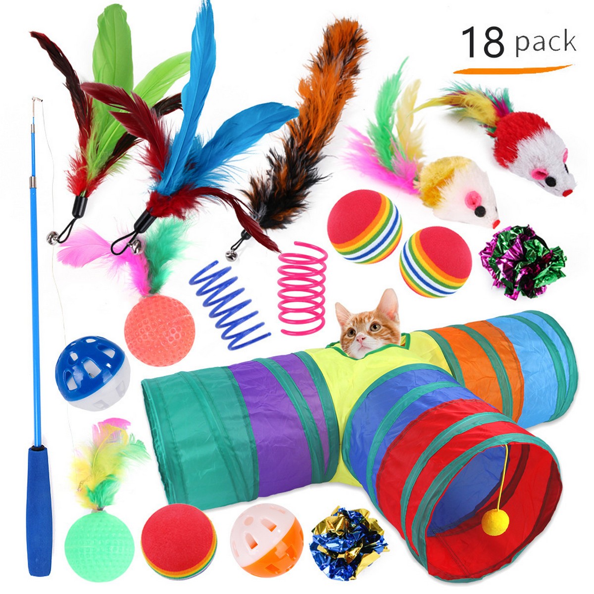 Cat Toy Set Fishing Wand & Tunnel Combo_CWMM11489