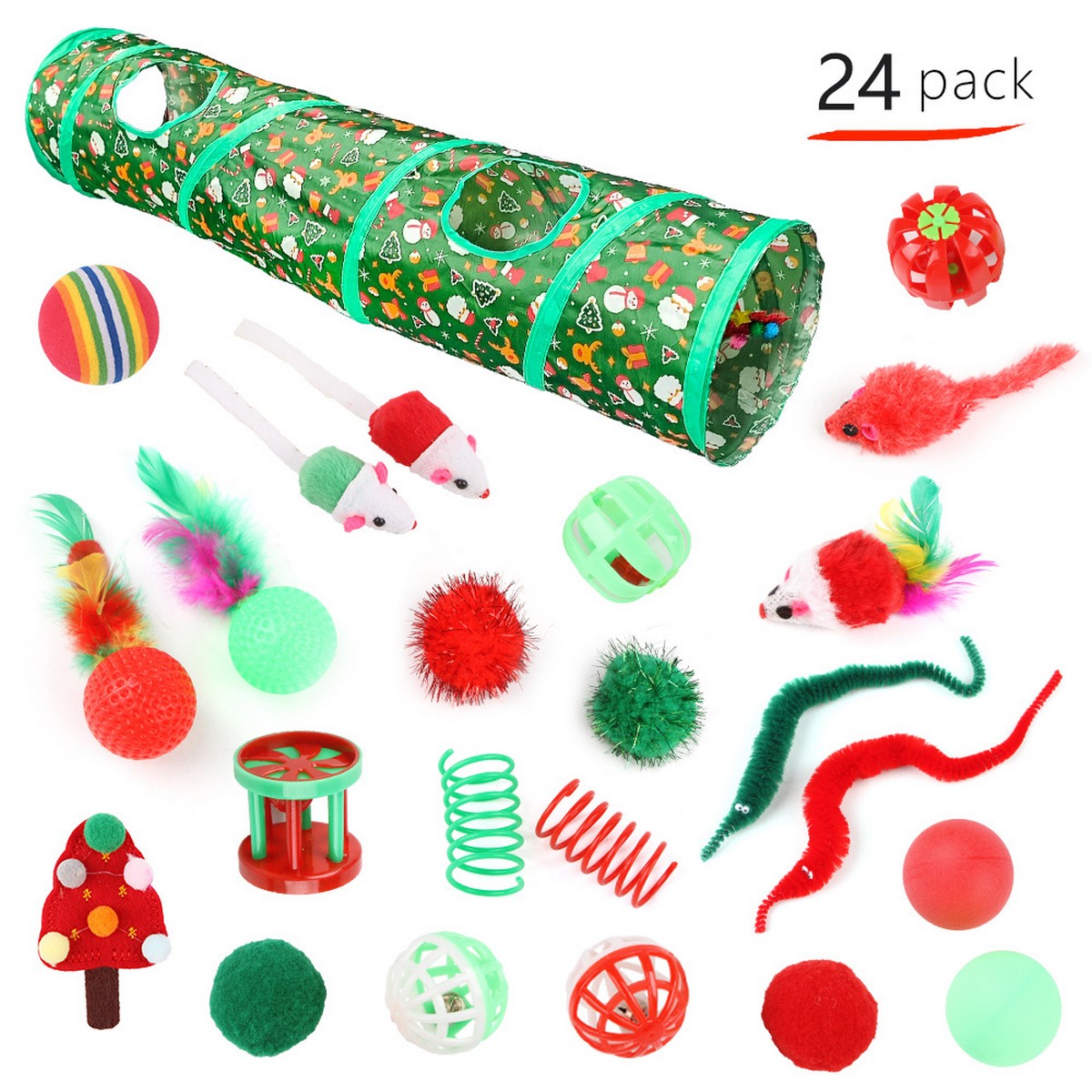 Christmas Cat Tunnel & Sisal Ball Play Set_CWMM11429