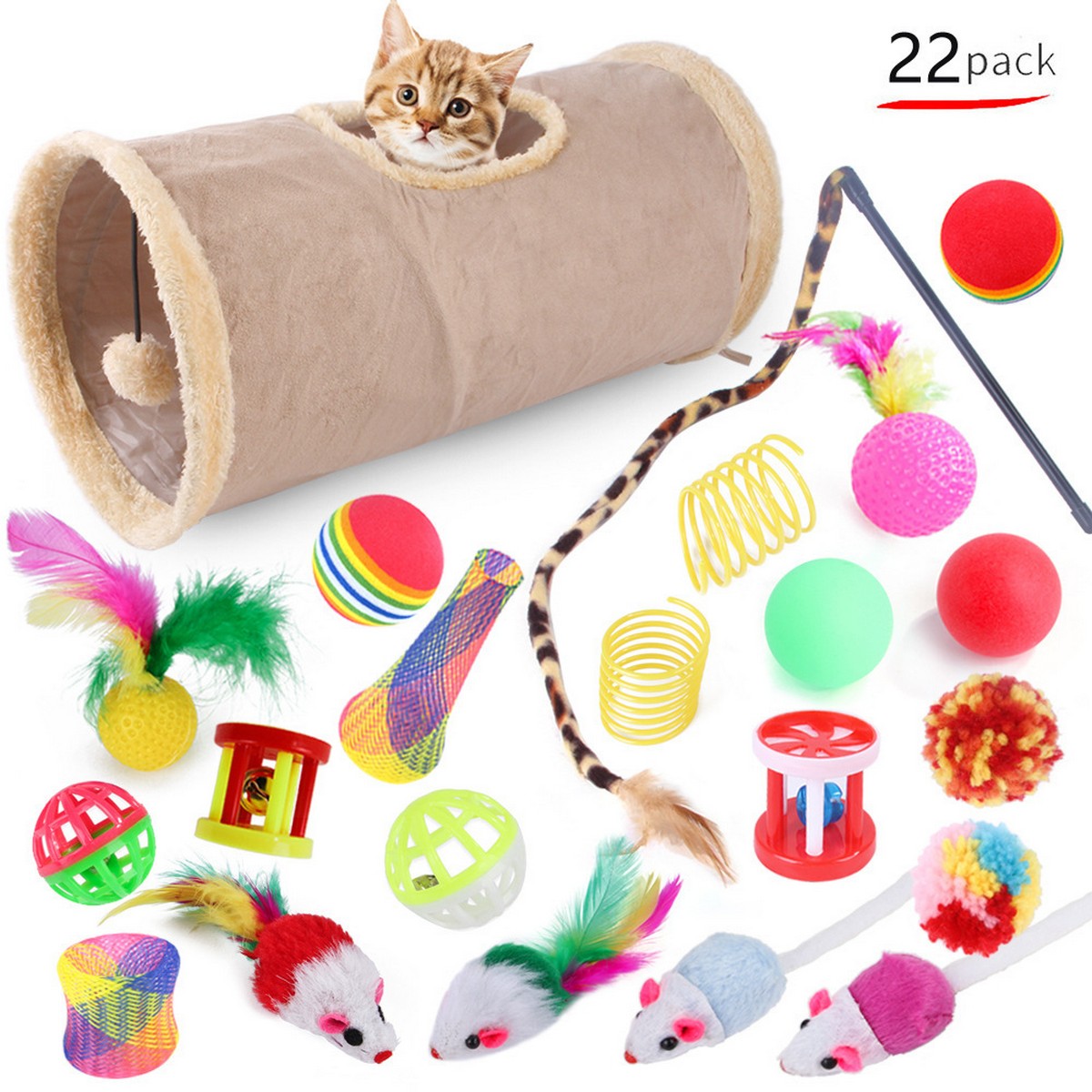 Interactive Cat Toy Set Wand & Tunnel_CWMM11488