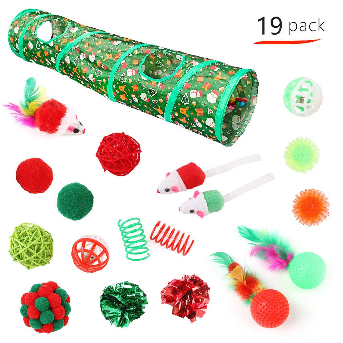 Christmas Cat Tunnel & Sisal Ball Play Set_CWMM11429