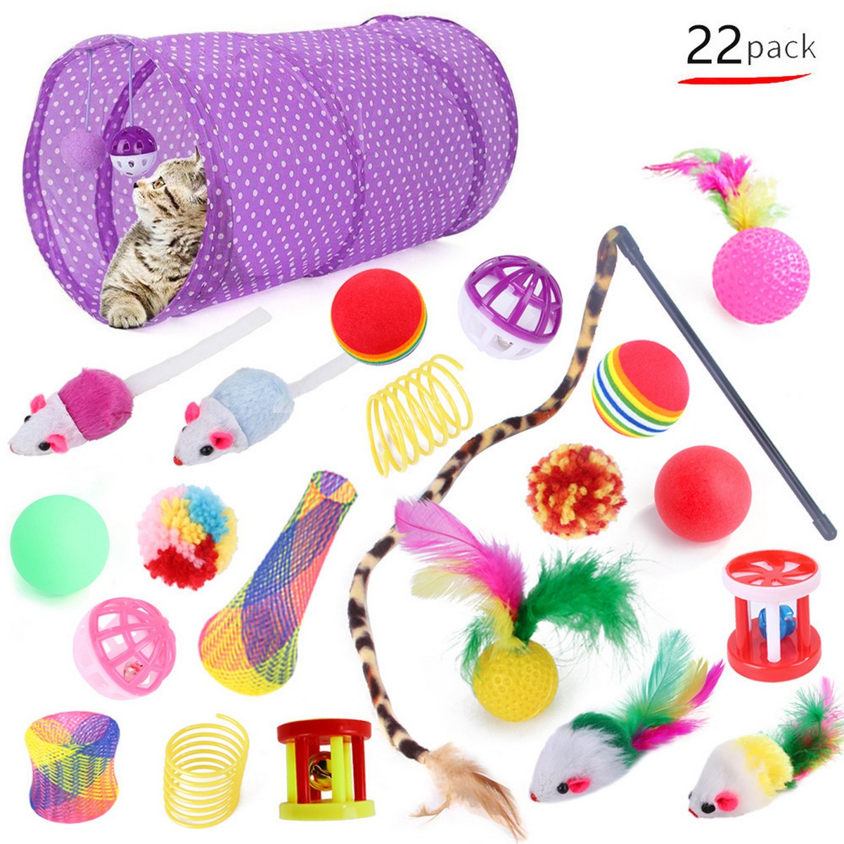 Interactive Cat Toy Set Wand & Tunnel_CWMM11488