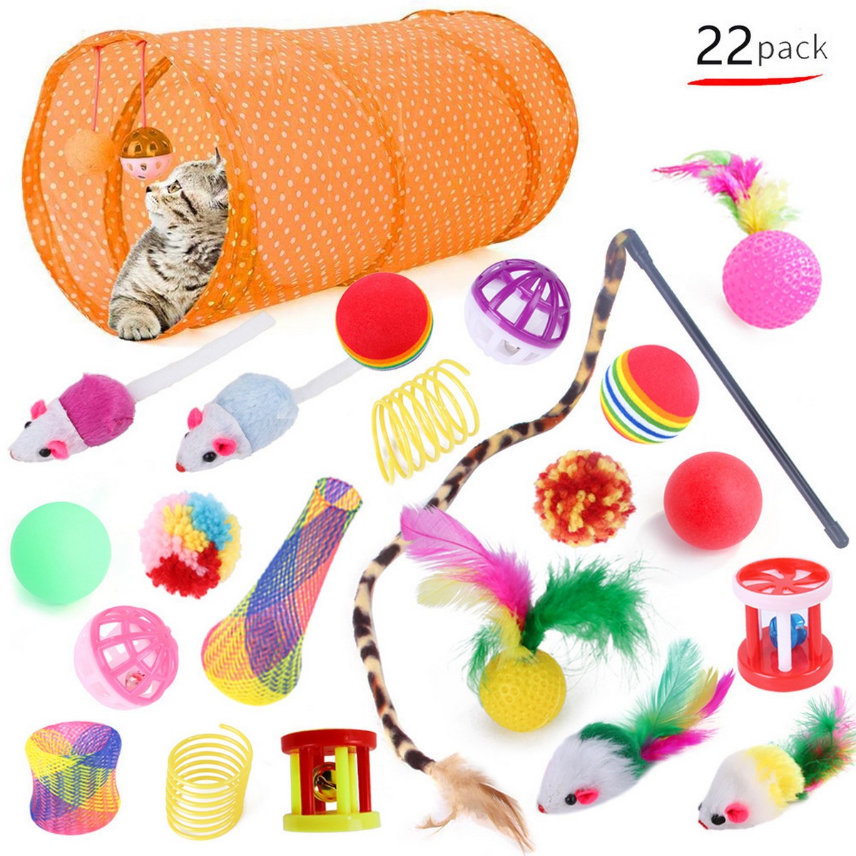 Interactive Cat Toy Set Wand & Tunnel_CWMM11488