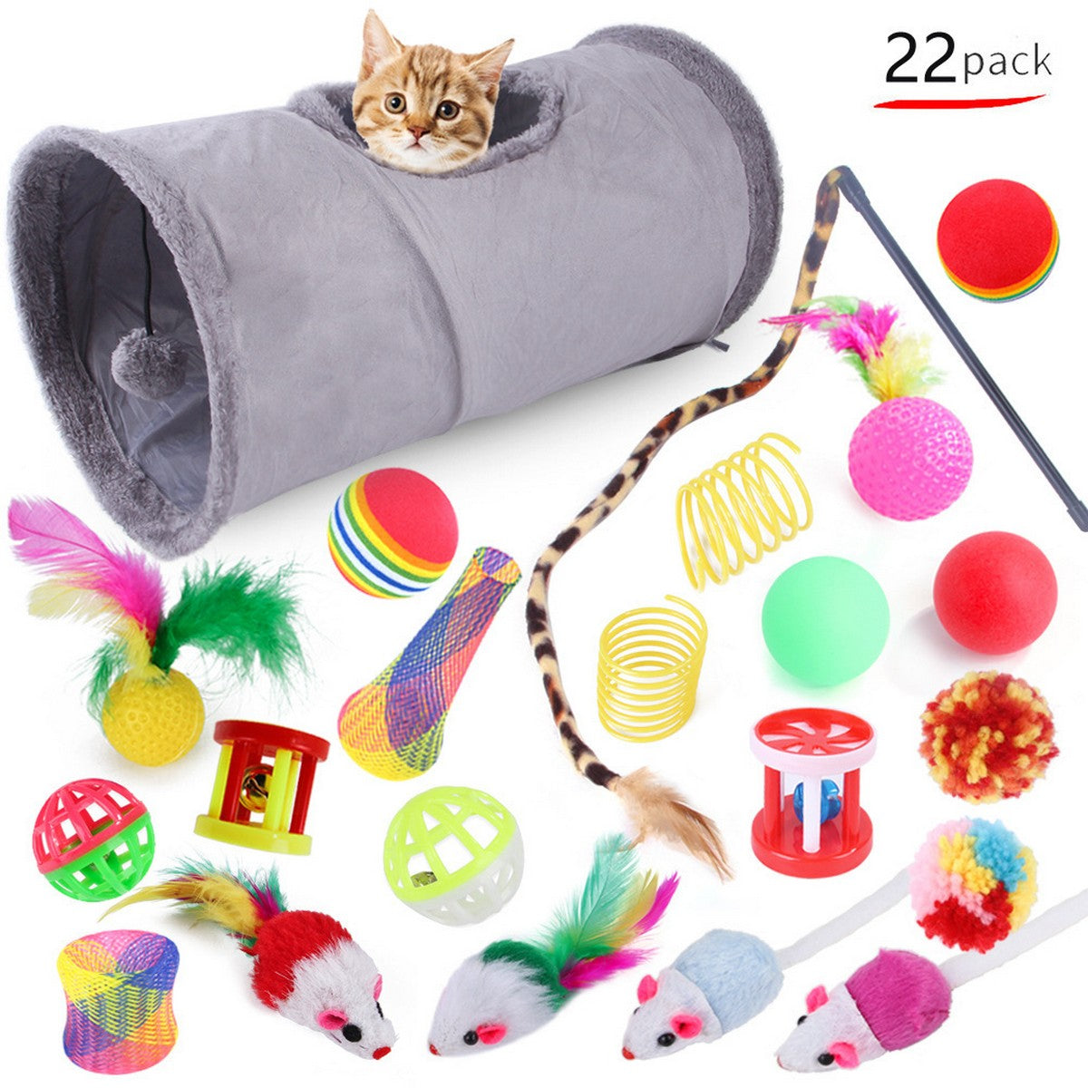 Interactive Cat Toy Set Wand & Tunnel_CWMM11488