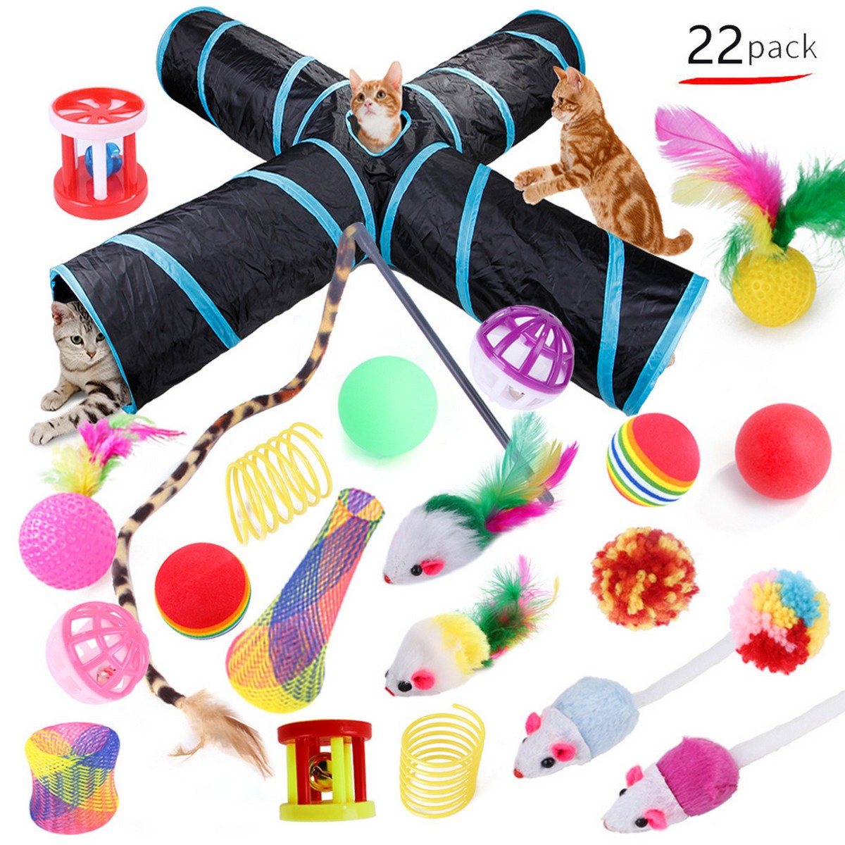 Pet Cat Toy Combo Fishing Wand & Tunnel_CWMM11487