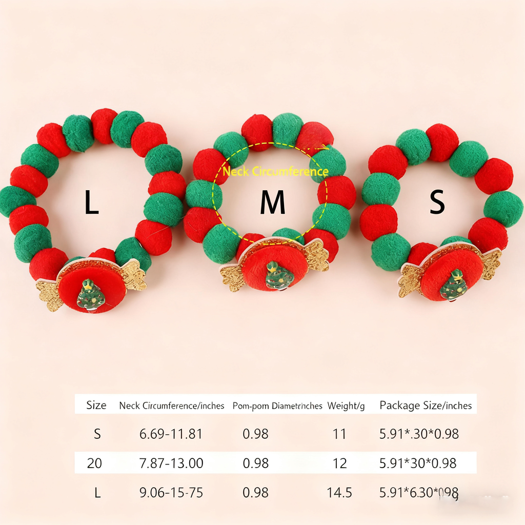 Christmas Pet Collar – Furry Ball Bowknot Necklace_CWMM11332