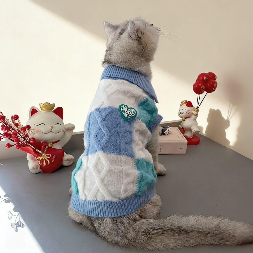 Plaid Dog Sweater Polo Collar Cardigan_CWMM12279