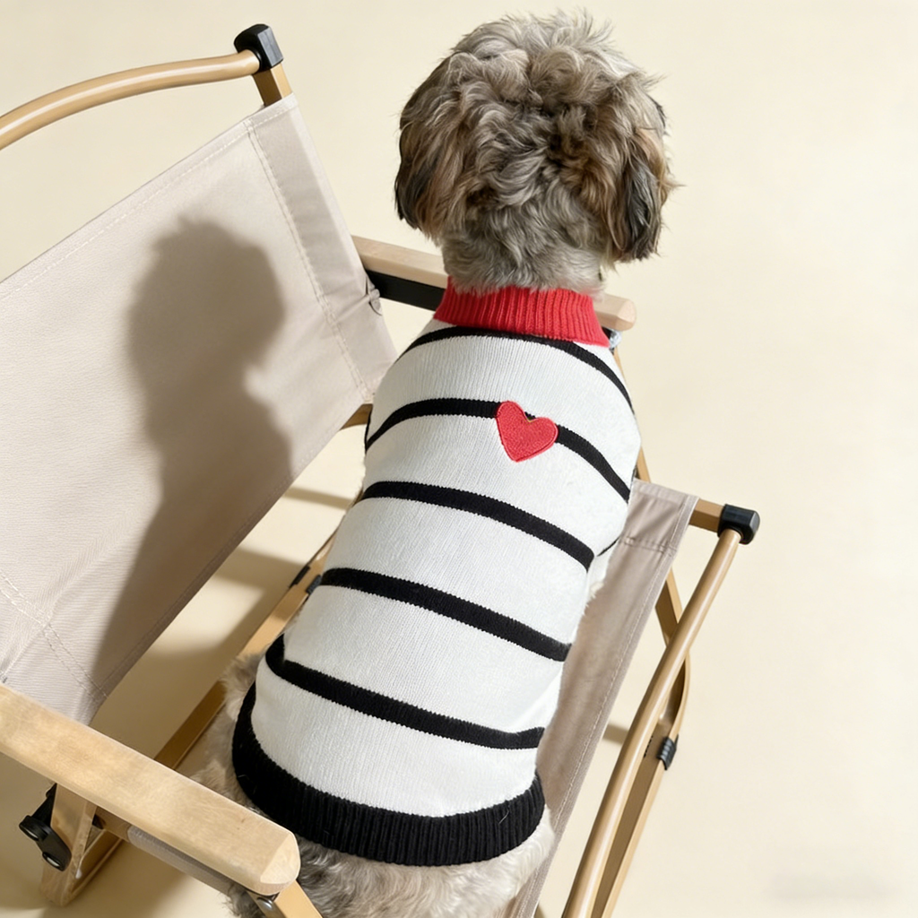 Striped Knit Dog Cat Sweater with Heart_CWMM12305