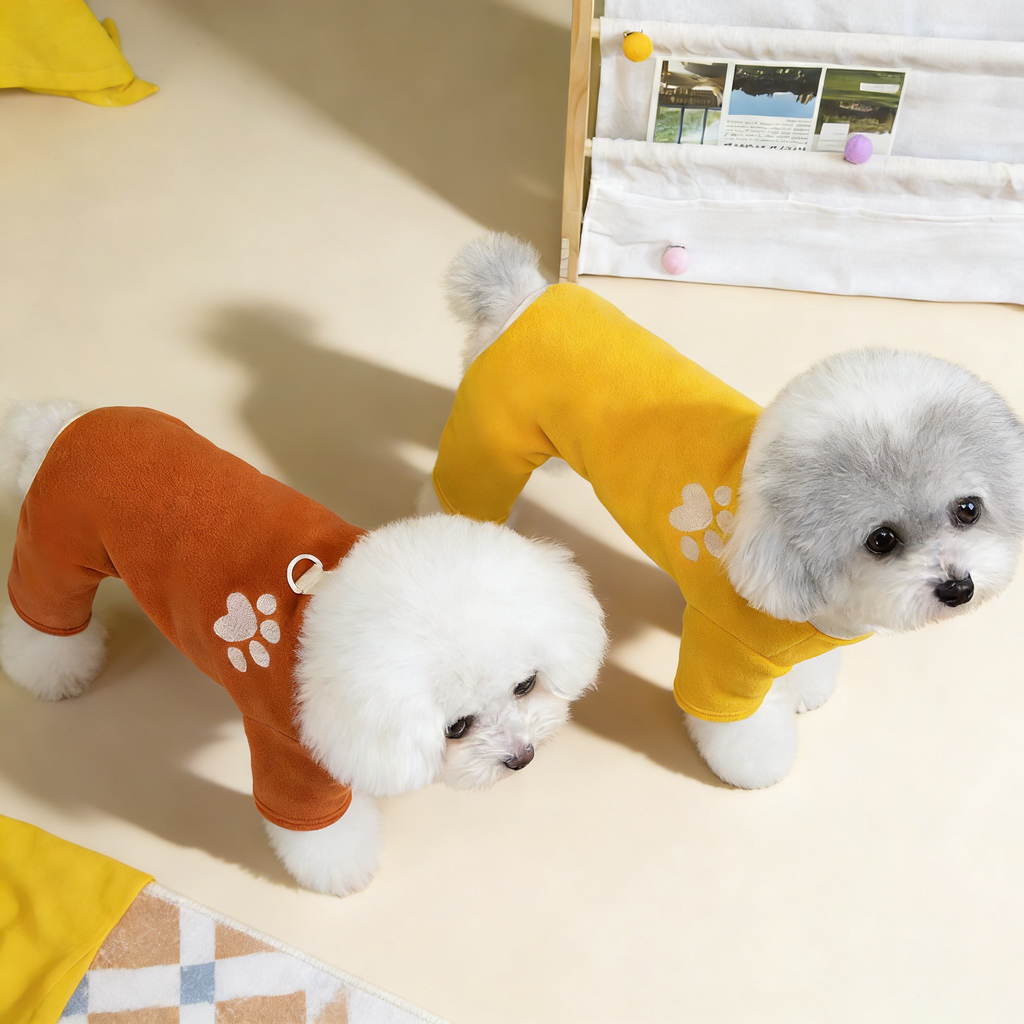 Teddy Bichon Dog Paw Fleece Jumpsuit_CWMM12228