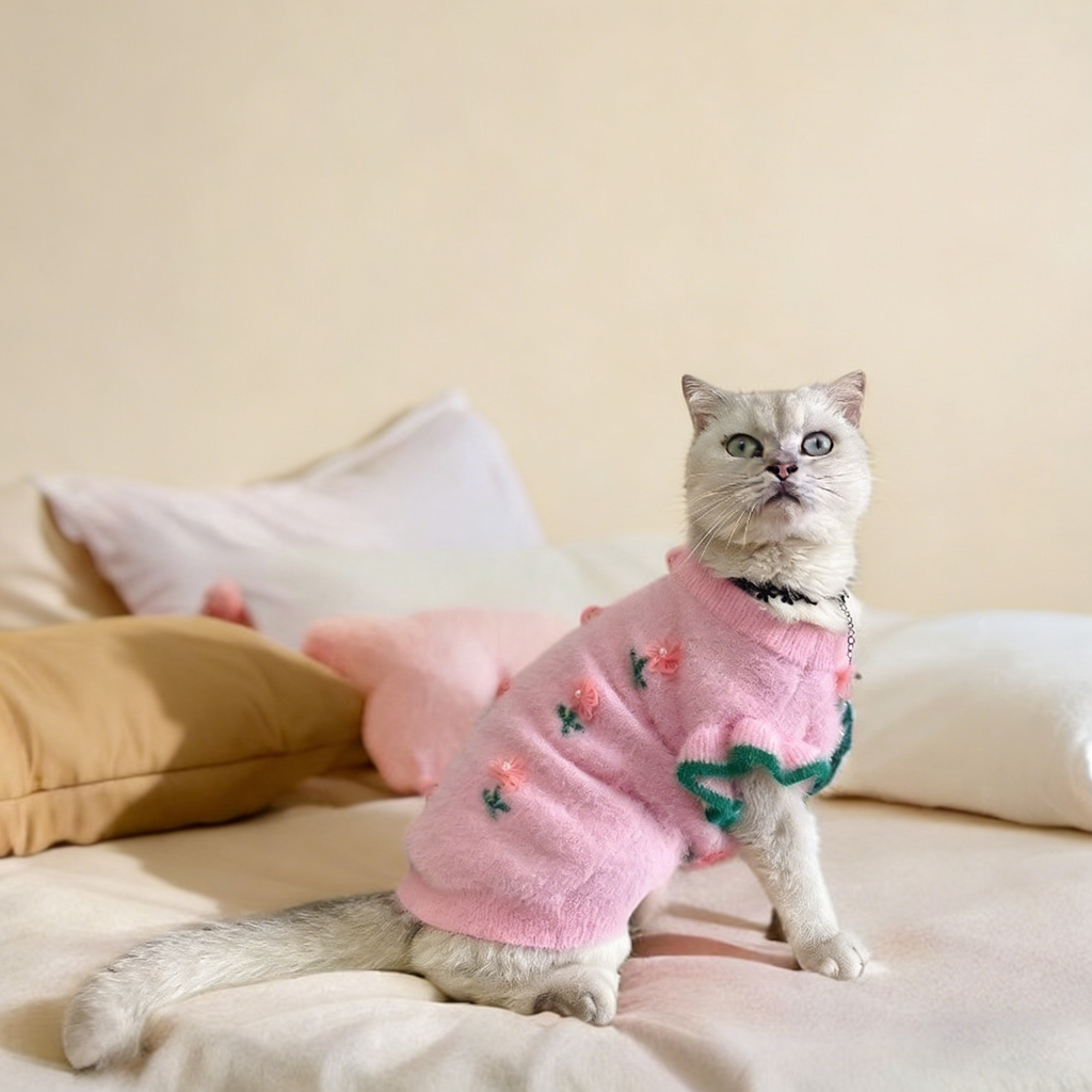 Flower Mink Knit Dog Cat Vest Sweater_CWMM12378