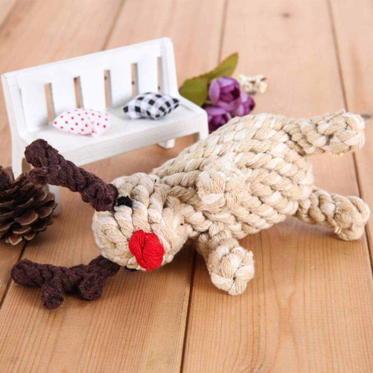 Handmade Reindeer Rope Dog Toy – Dental Chew_CWMM8036