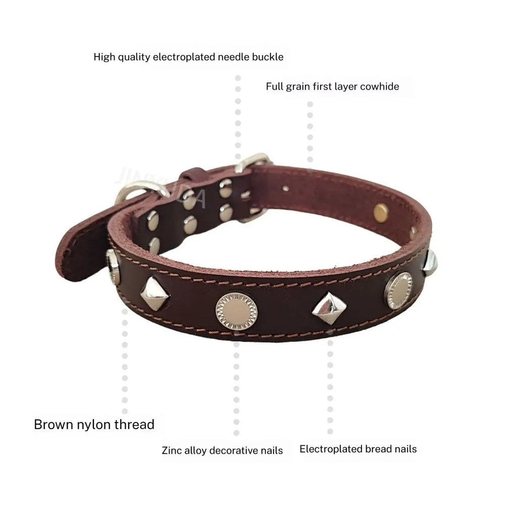 Full-Grain Leather Dog Collar with Studs, Large_CWMM7709