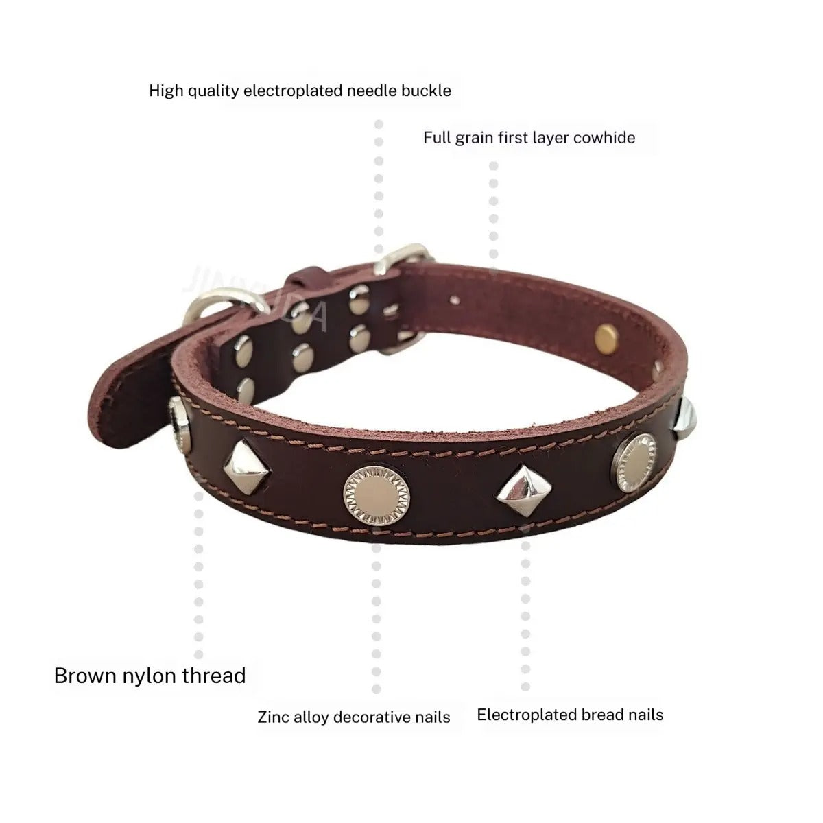 Full-Grain Leather Dog Collar with Studs, Large_CWMM7709