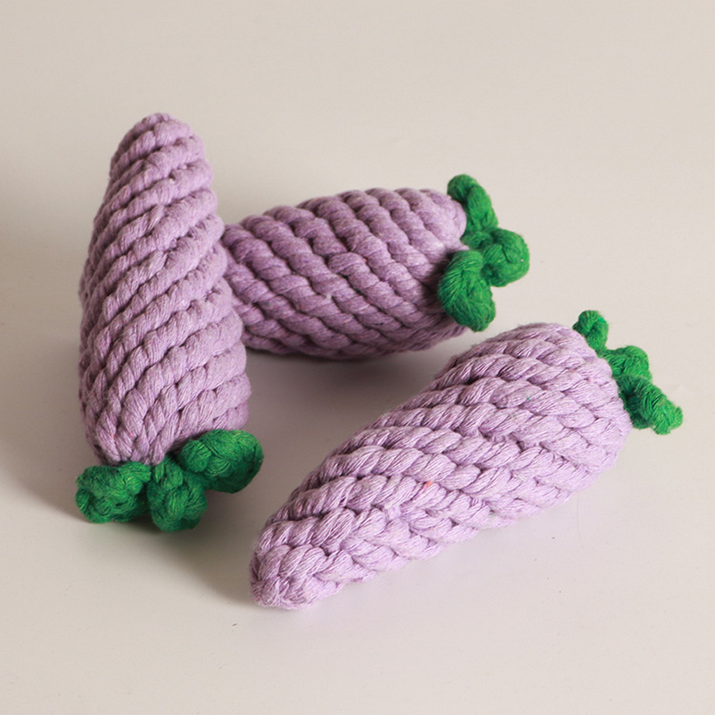 Eggplant Rope Toy – Handmade Cotton Dog Chew_CWMM8072