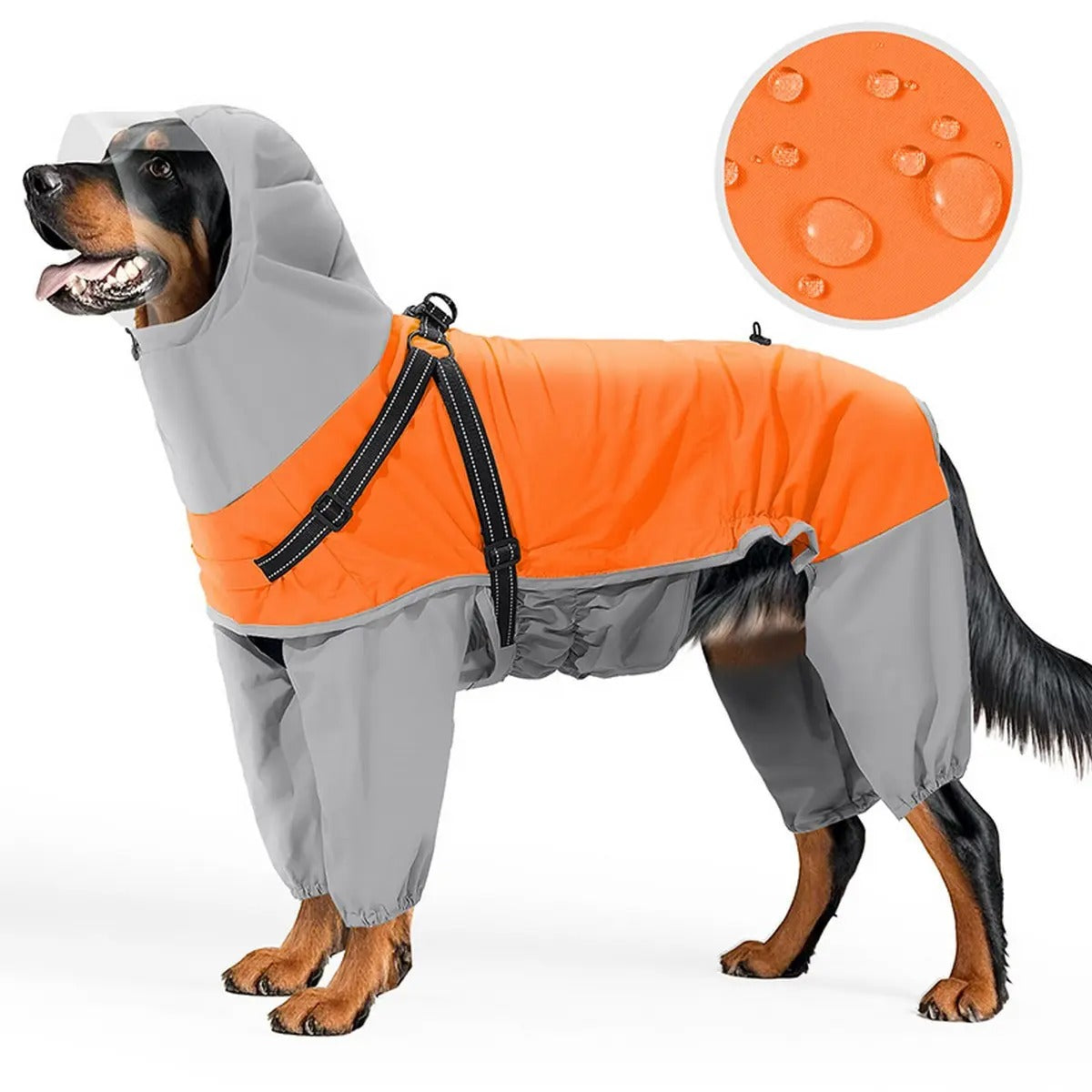 Full-Cover Dog Raincoat with  Hood & Leash Hole_CWMM7463