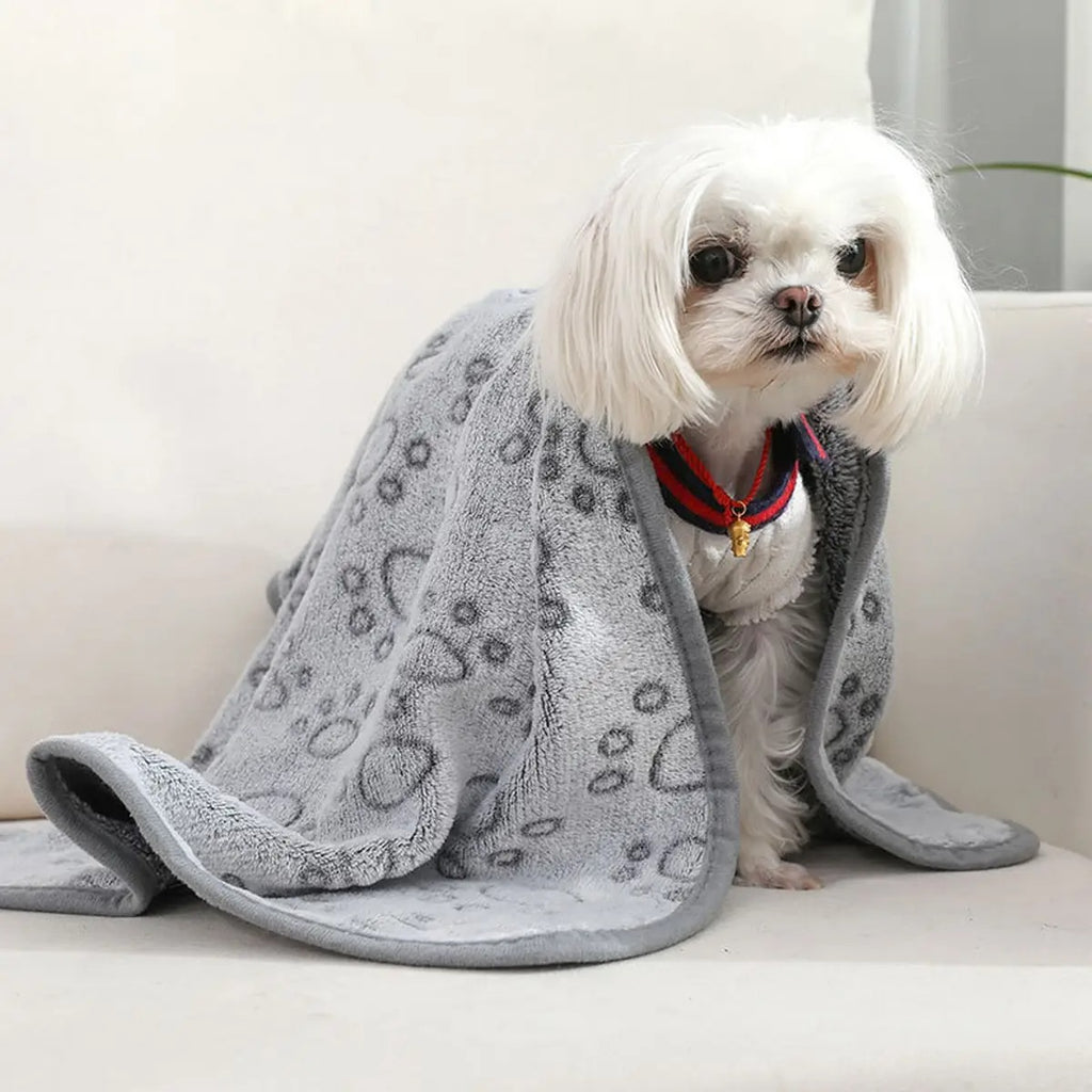 Paw Print Plush Dog Mat, Pet Comfort Blanket_CWMM5268