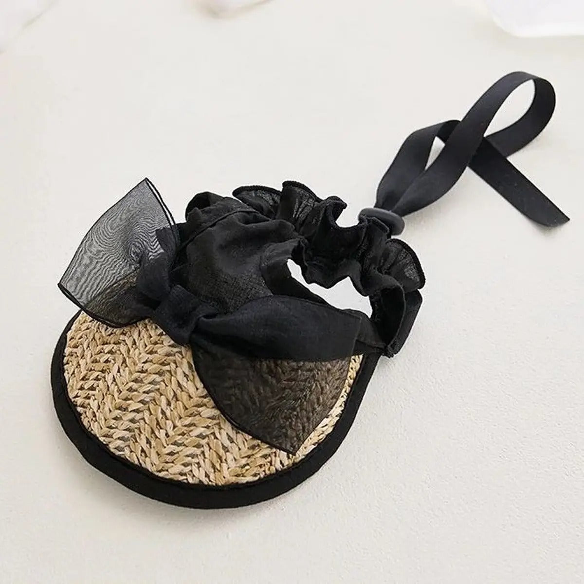 Lace Straw Sun Hat for Pets Adjustable Cat Dog Cap_CWAH3746