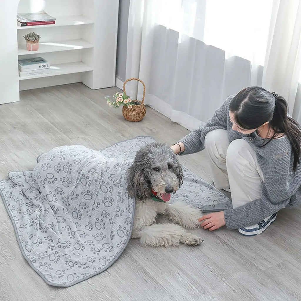 Paw Print Plush Dog Mat, Pet Comfort Blanket_CWMM5268