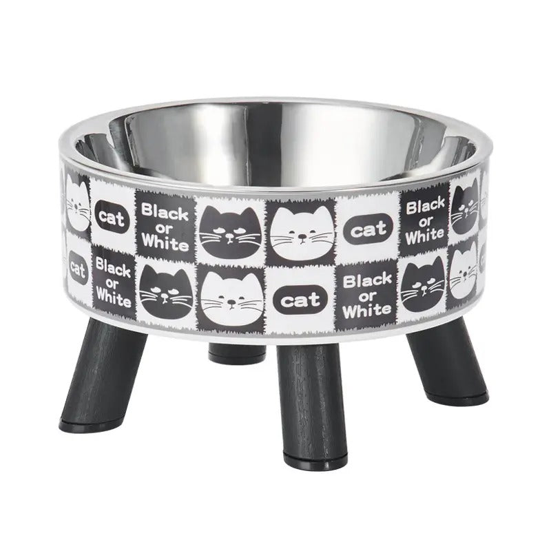 Checkered Elevated Pet Bowl with Cat Print_CWMM5152