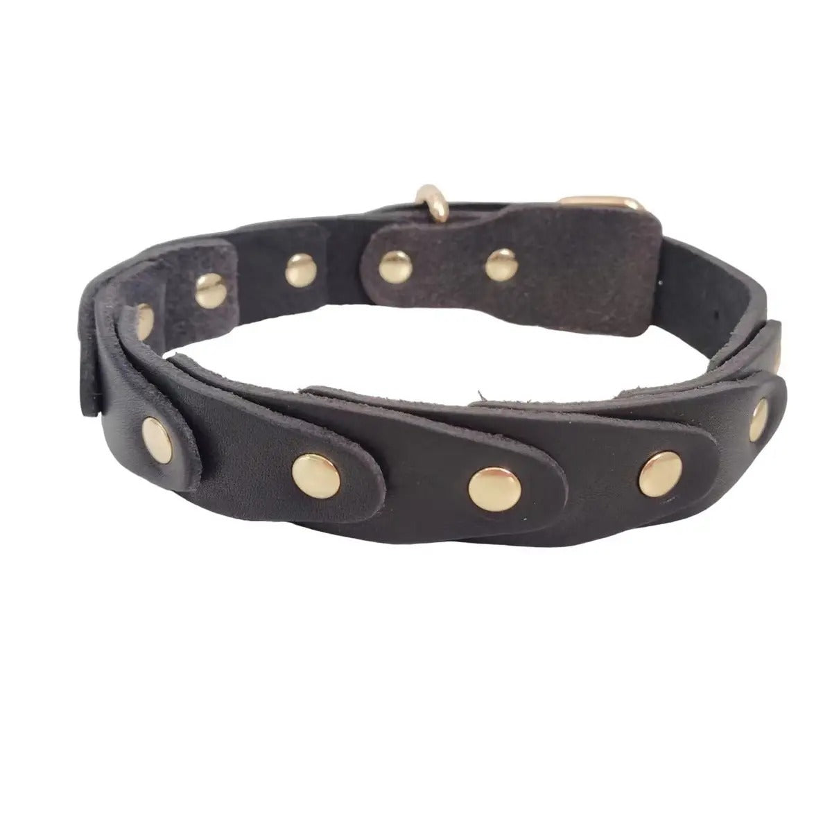 Leather Dog Collar with Rivets, Full-Grain Design_CWMM7706