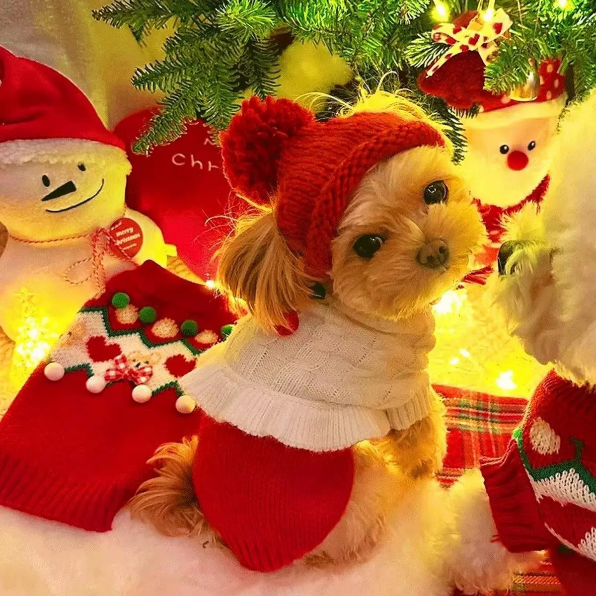 Christmas Knit Hat for Pets – Cute Pom Pom Cap_CWAH3751