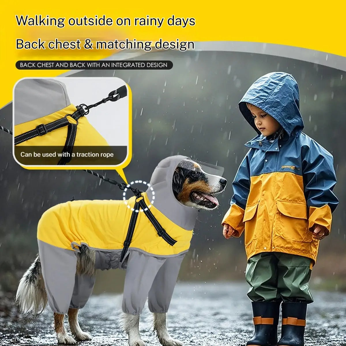 Full-Cover Dog Raincoat with  Hood & Leash Hole_CWMM7463