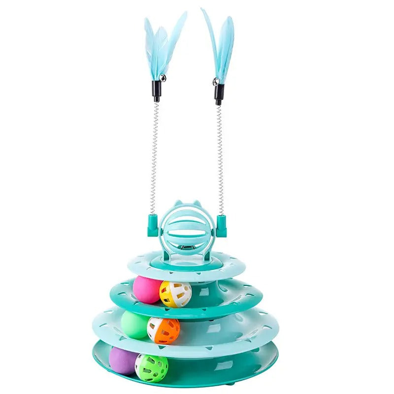 Four-Layer Cat Toy Tower with Teaser Stick_CWMM5141