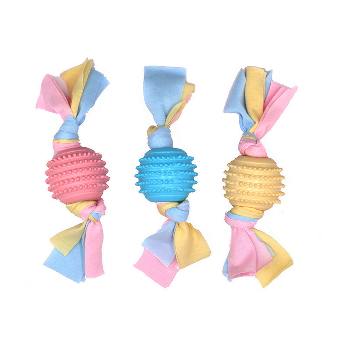 Chew Toy for Dogs with Fabric Strips & Rubber Ball_CWMM7231