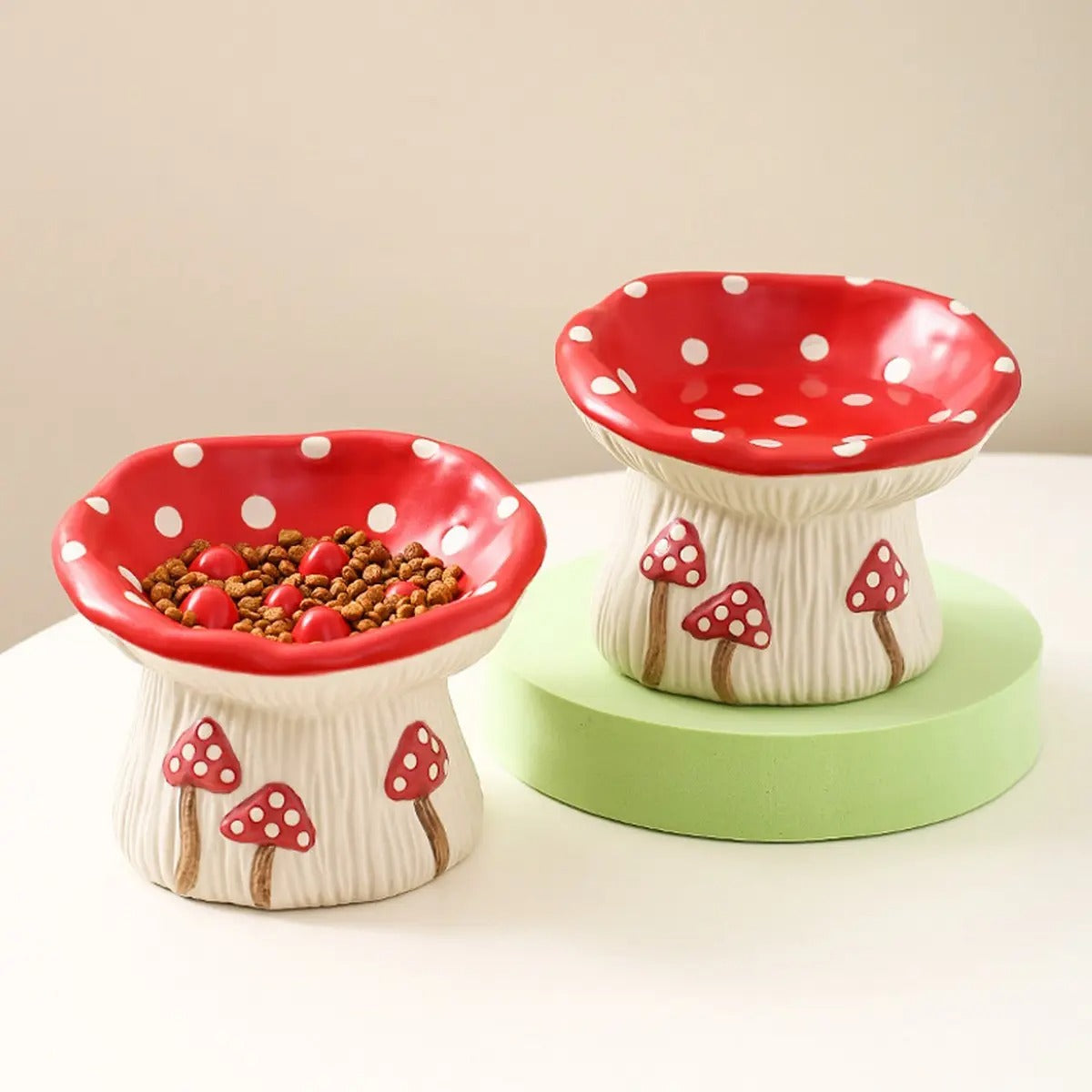 Cute Mushroom Raised Cat & Dog Food Bowl_CWMM5950
