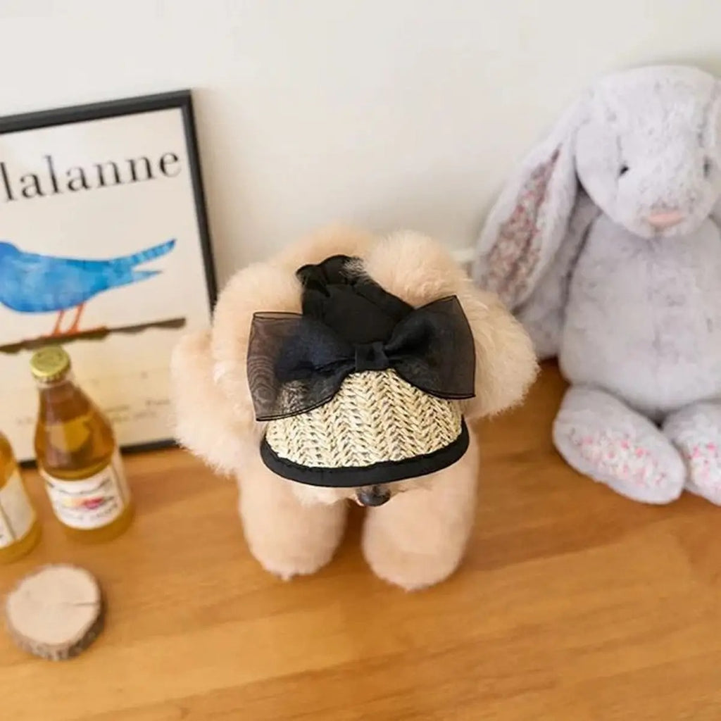 Lace Straw Sun Hat for Pets Adjustable Cat Dog Cap_CWAH3746