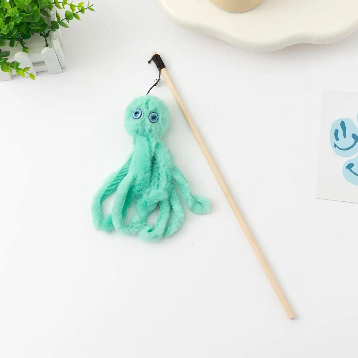 Octopus Teaser Wand – Plush Cat Toy with Wooden Rod_CWMM6802