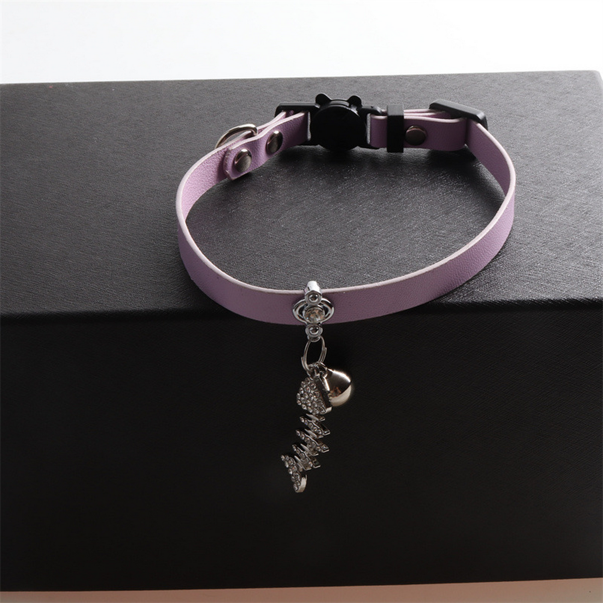 Macaron PU Cat Collar with Rhinestone Fishbone_CWMM7749