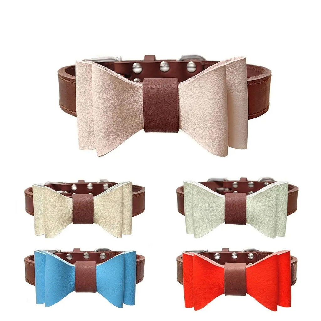 Leather Pet Collar with Detachable Bow, Cowhide_CWMM7683