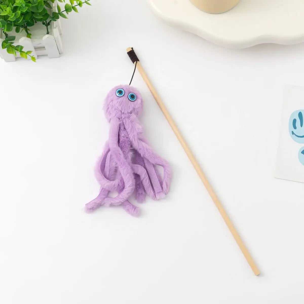 Octopus Teaser Wand – Plush Cat Toy with Wooden Rod_CWMM6802