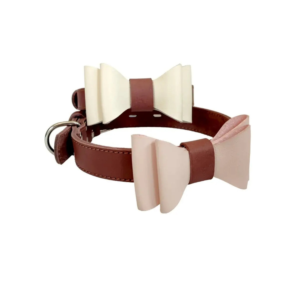 Leather Pet Collar with Detachable Bow, Cowhide_CWMM7683