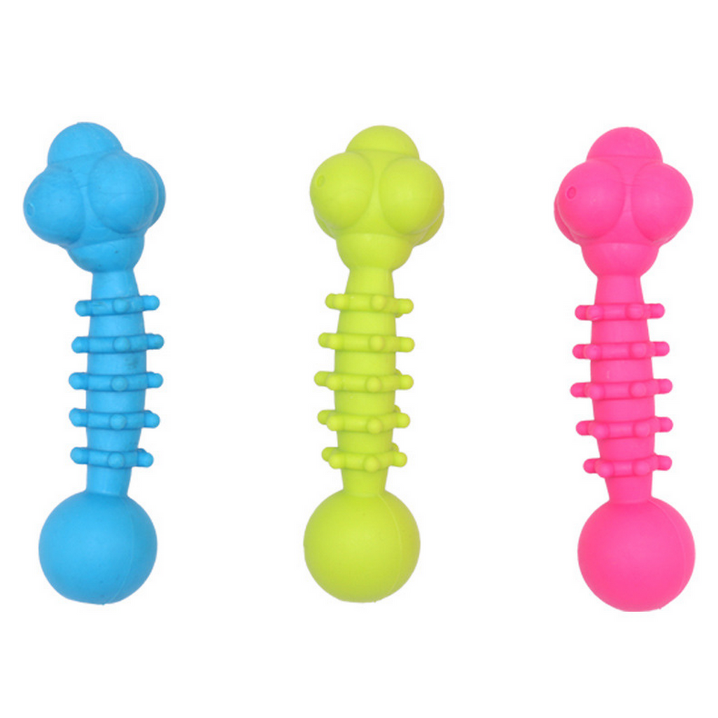 Durable Rubber Dog Chew Barbell Toy for Teeth Care_CWMM7241