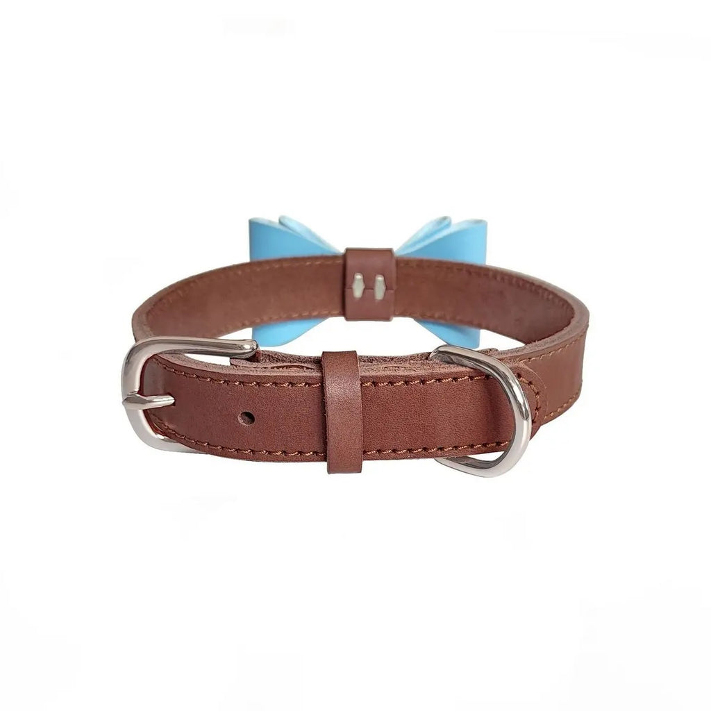 Leather Pet Collar with Detachable Bow, Cowhide_CWMM7683