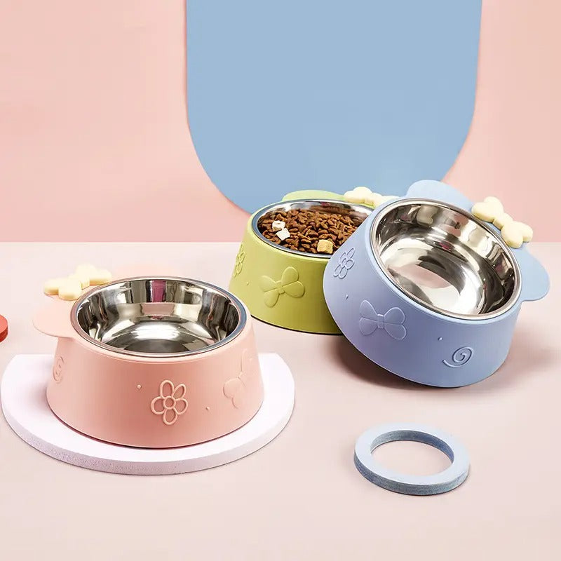 Bowknot Cat Dog Pet Bowl With Stainless Steel_CWMM5180