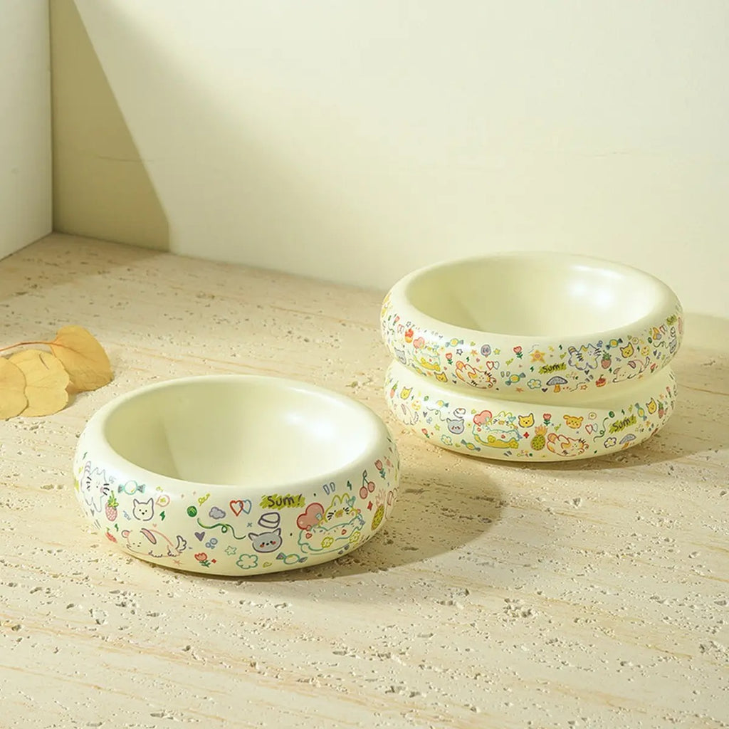 Graffiti Ceramic dog&Cat Bowl Anti-Spill Feeder_CWMM5945
