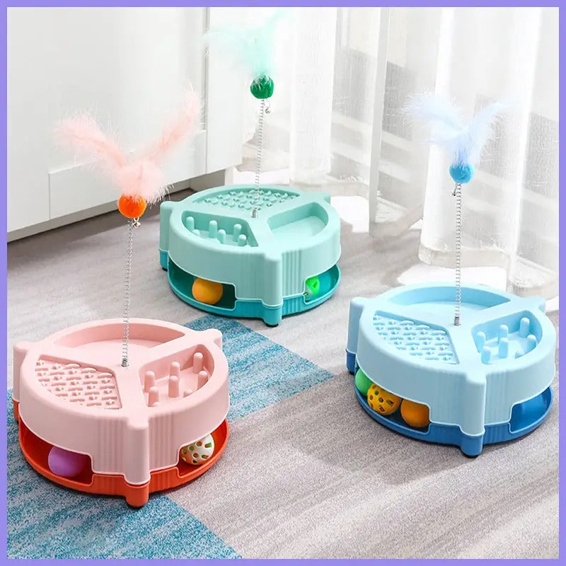 Cat Toy Spin Tray with Water & Food Bowl_CWMM5144