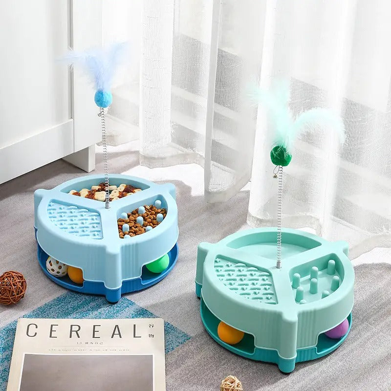 Cat Toy Spin Tray with Water & Food Bowl_CWMM5144