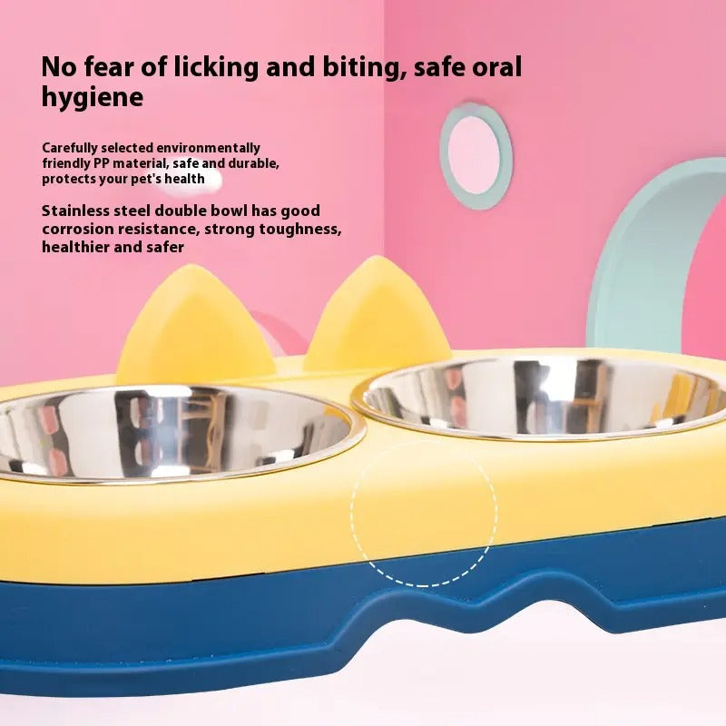 Cartoon Double Pet Bowl With Stainless Steel Bowl_CWMM5177
