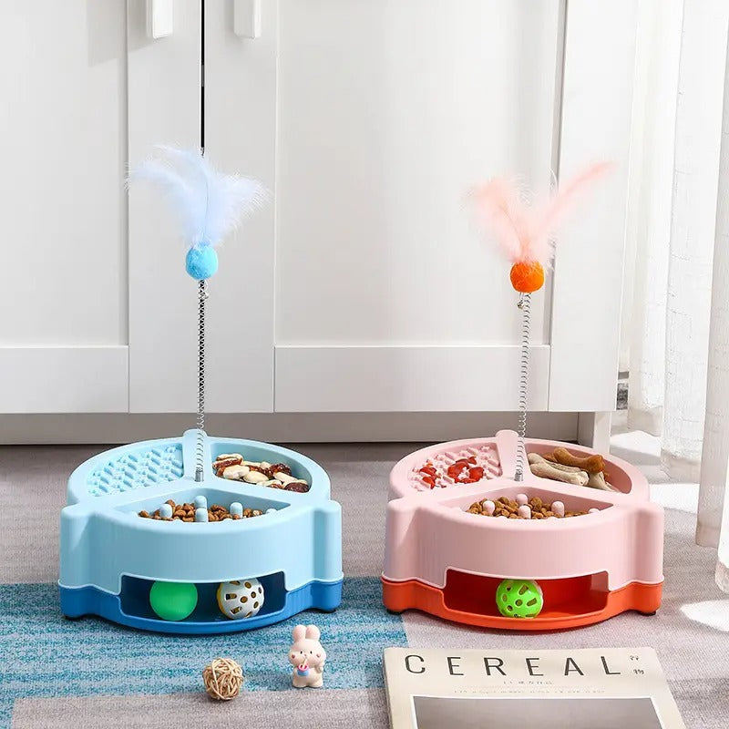 Cat Toy Spin Tray with Water & Food Bowl_CWMM5144