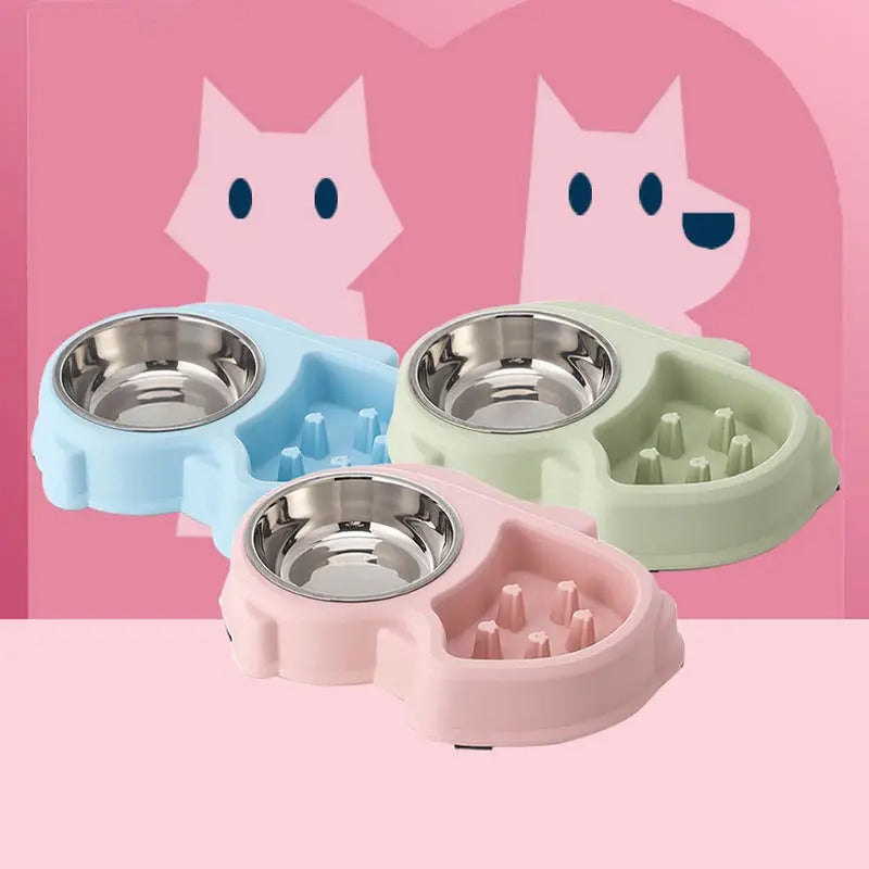 Cartoon Slow Feeder Dual Pet Bowl,Water & Food_CWMM5232