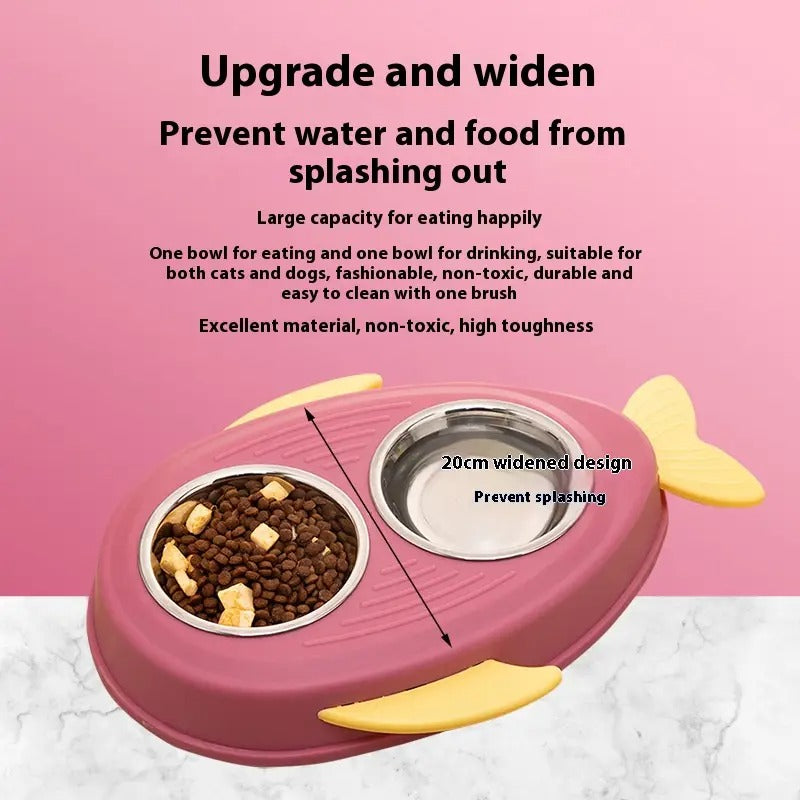 Cute Cartoon Fish-Shaped Double Pet Cat/Dog Bowl_CWMM5231