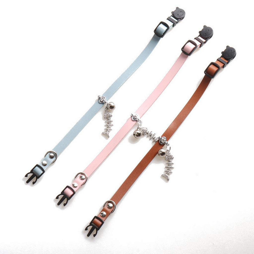 Macaron PU Cat Collar with Rhinestone Fishbone_CWMM7749