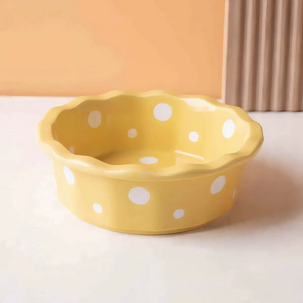 Cute Ceramic Cat Bowl with Polka Dots – Anti-Spill_CWMM7265